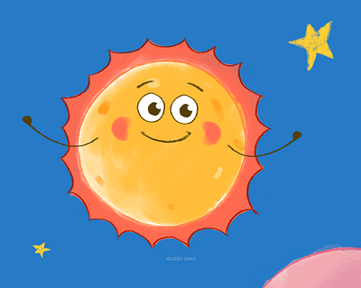 Space character funny funny illustration happy illustration joy pink planets red solar solar system space spaceman star sun sunny sunset