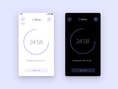 Brutu light and dark modes dark dark mode light light mode money pomodoro time timer ui ux visual design