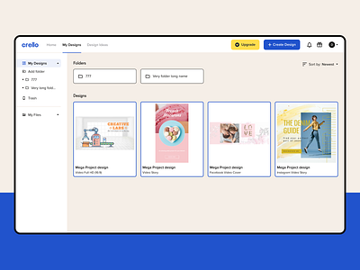 Crello – File Management for Social Media Designs app design digital files folder interface minimal social media ui ux web