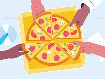 Friends 2d characters design flat food girl hand illustration party pizza shape texture vector