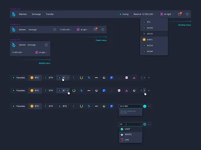 Bitshare dark Ui Kit app crypto dark colors dark theme design sketch table ui ux web