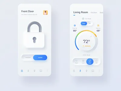 Smart Home App device hvac light lighting lock neumorphic neumorphism security smart home smart home app teperature thermostat