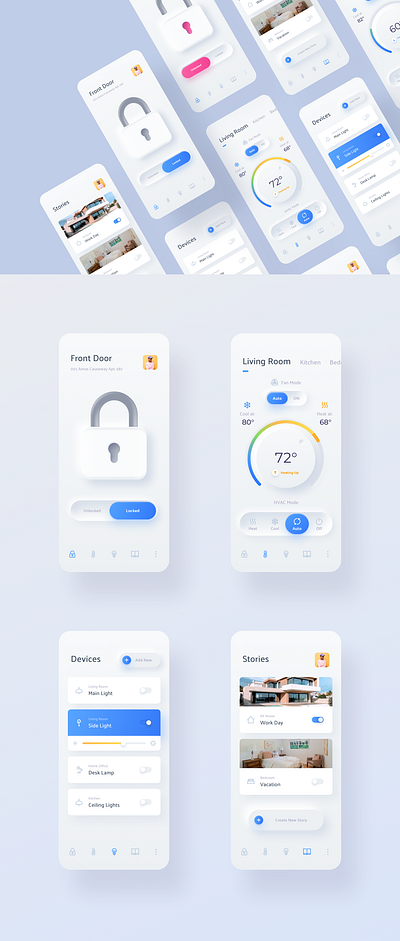 Smart Home App device hvac light lighting lock neumorphic neumorphism security smart home smart home app teperature thermostat