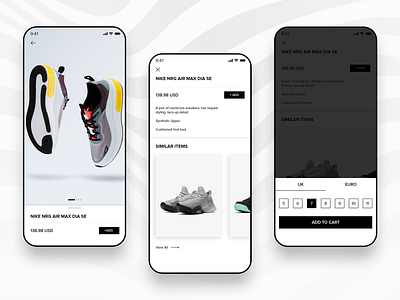 Online Shopping App adobe bag bottom sheet cards cart clean ui design ecommerce ecommerce app illustration mobile ui nike online shopping product shopping shopping app ui ui ux ux