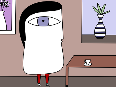 Giant head in the dining room giant head illustration man