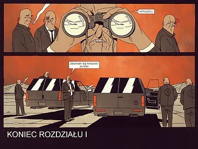 FOLLOW THEM comic desert future futurodarko gang illustration member people red sky suit suv