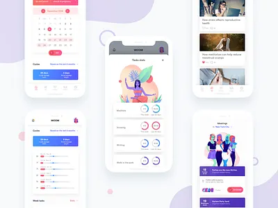 WOOM - Period Tracker app branding creative design creative direction design illustration mobile native ui