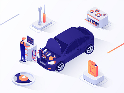 Auto Diagnostic isometric illustration 3d app auto automobile business car design diagnostic engine equipment garage illustration isometric isometric art isometric design repair service ui ux vector