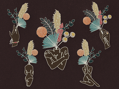 Female Florals contour dried flowers dried plants female figure florals hands illustration leaves modern muted colors palms