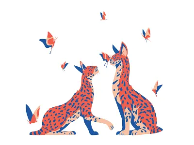 Servals adobeillustrator animal art cat coral digitalart digitalillustration drawing flat illustration flatdesign illustration illustration art illustrator pink serval vector vectorart webdesign wild wildlife