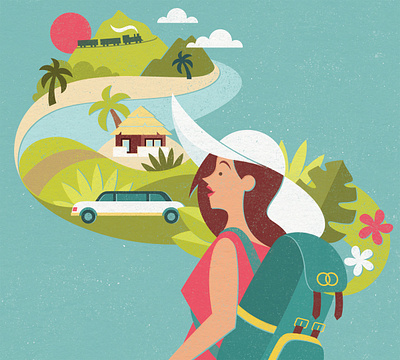 Sunday Times Travel Magazine - Flashpacking art backpacking design editorial flashpacking illustration magazine travel woman