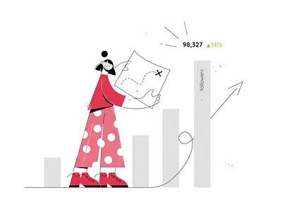 Analyzing social media performance analytics brand buffer character character illustration chart customer dots graphs illustration map metrics numbers people performance sales social media social media marketing