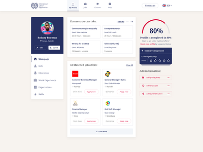 My profile page on job search website courses dashboad job portal job search jobseeker profile design profile page skills