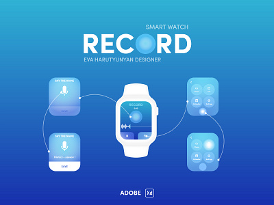 Record (Smart Watch) adobe adobe xd adobexd blur blurred blurred background button gradient gradient color icon icon design icon set ios13 logo microphone mockup record smart watch smartwatch typogaphy