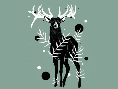 Botanical Deer Illustration botanical deer digital illustration illustration illustrator linocut procreate stag