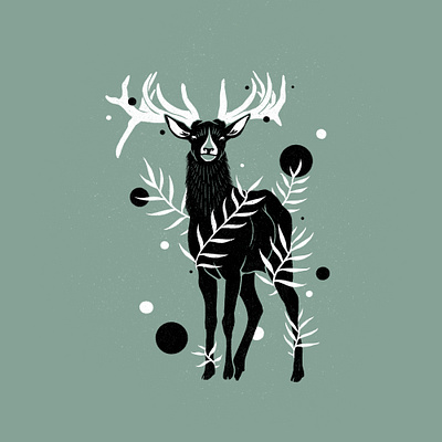 Botanical Deer Illustration botanical deer digital illustration illustration illustrator linocut procreate stag