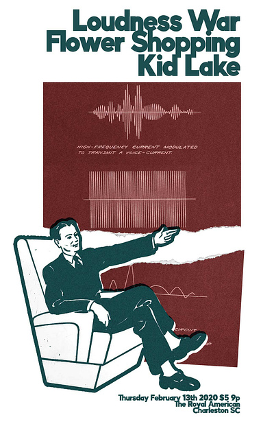 Loudness War circuit collage disney point frequency gig poster pointing recliner rip vintage vintage illustration waves