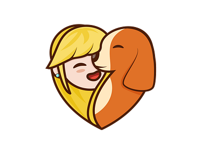 Friendship blond cute dog girl happy heart illustraion love playing puppy