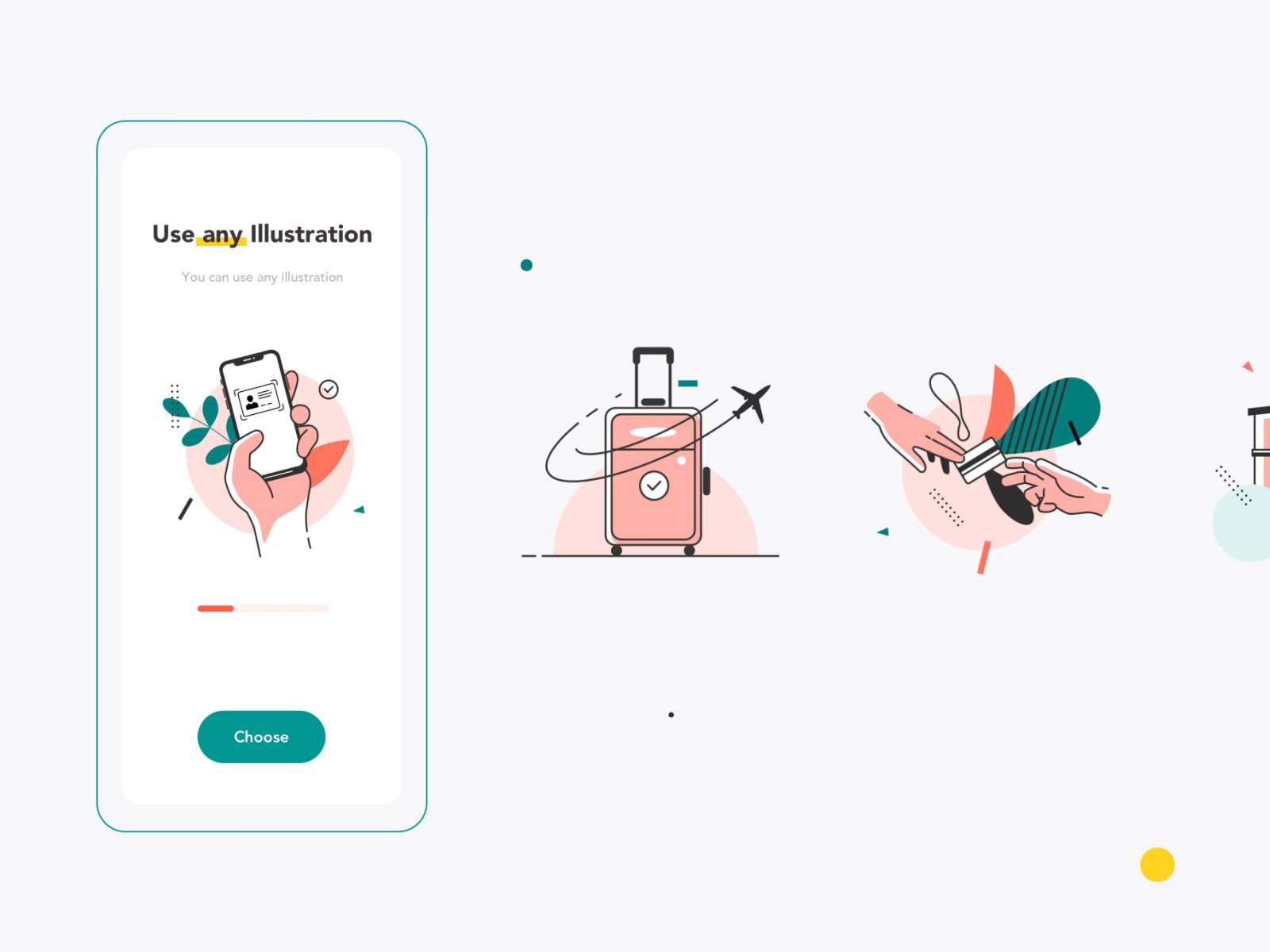 Example of House Booking interaction mobile KIT onboarding illustrations