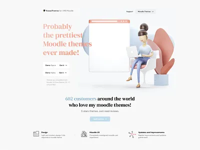 Moodle Themes 2020 - Landing Page 3d education elearning illustration landing page landing page ui minimal moodle simple web