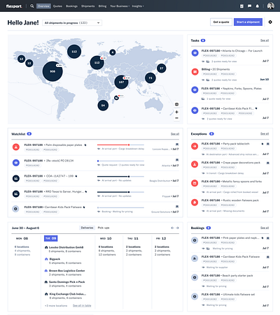 Flexport Dashboard 2.0 dashboard dashboard design dashboard ui datavisualization dataviz enterprise ux logistics maps supply chain