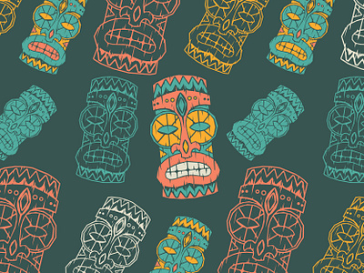 Tiki Time branding illustration island logo mask ocean pattern restaurant summer surf texture tiki vector wood