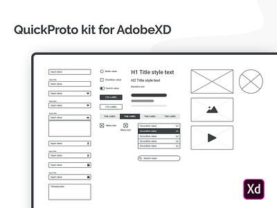 QuickProto kit for AdobeXD adobe xd wireframe kit