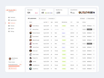 Customers for YogaPlanner backoffice clean ui client management clients cms crm customers dashboard desktop erp management app management system product design ui uiux ux uxdn yoga