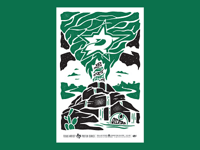 Dallas Stars vs. Edmonton Oilers Poster art artist artwork black black white cactus clouds edmonton oilers fire green illustration night oilers poster stars texture vector vintage