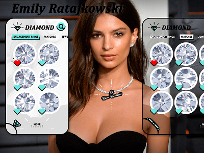 Emily Ratajkowski with Diamond android diamond emily emily ratajkowski graphic design heart illustration interface ios jewel mobile mobile ui ratajkowski ring rings rosinski rémi rémi rosinski ui ux