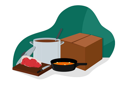 Meal kit box cooking design illustration mad fish digital meal kit steak stew vector