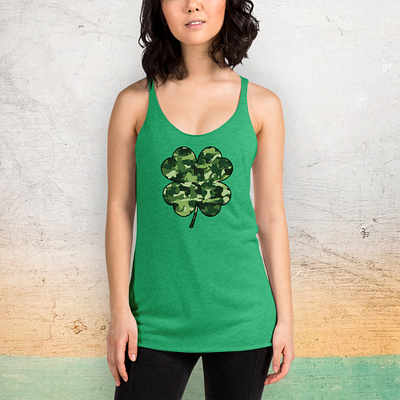 Dog & Bone Green Camo Shamrock Tank | Saint Patrick's Day Design animal print camo camouflage dog camo dog print dogs fashion design green illustration irish saint patricks day shamrock t shirt design textile print