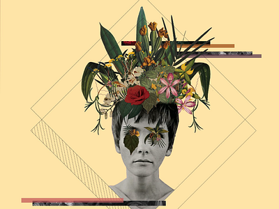 Floral collage flowers plants woman