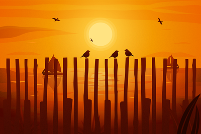 Sunset View design flat illustration illustrator minimal vector