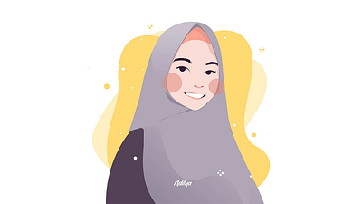 Muslim girl with a sweet smile in a flat character illustration animation art branding design flat illustration illustrator logo minimal vector