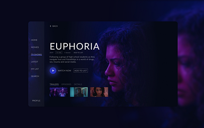 TV App Euphoria app dailyui design gradient hbo tv tv app tvapp ui ux vector website