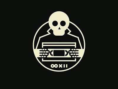 VHS Creep badge circle crest emblem horror icon logo minimalist podcast podcast art simple skeleton skull vhs