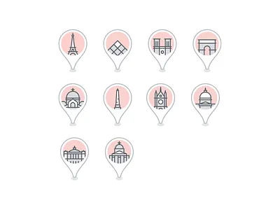 Paris landmark icons design france google google trips icon icons. icon. icon set illustration material design material icons paris travel vector