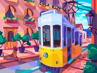 Streetcar art design digital draw graphic illustration landscape vector