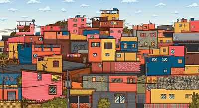 Favela birds brazil city colorful detail doors favela grafitti halftone house illustration illustrator cc local poor rio de janeiro sky texture tropical vector world