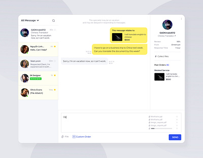 #007 Chat. Business Deal Messenger. busniess chat chat app chatting deal design desktop gig message messaging messenger ui upload file