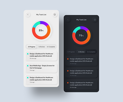 Daily Task - App Dashboard Screen Concept app dark dashboad design light listings neomorphism soft ui tabs task ui ux