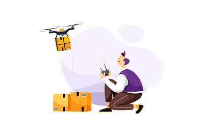 Drone Delivery Service Vector Illustration bicycle box carry courier delivery drone express illustration logistic package service shipment superman transport vector