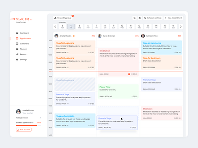 Appointments for YogaPlanner ams appointment management appointments b2b backoffice crm customers dashboard dashboard app dashboard design erp saas ui ux uxdn