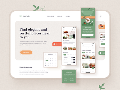 SpotFinder Landing 10clouds app calendar components illustration interface ios landing mobile restaurant app ui ux web