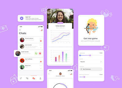 PLAY CUPID - Mobile app design character design ideal design interaction design mobile app mobile app design mobile design mobile ui mobile uiux mobile ux design ui ux wireframes