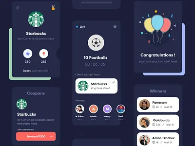 Dark Theme design app design clean concept creative football app gaming app gradients illustration interface mobile app design modern design product design starbucks trending ui typography uiux