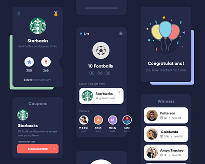 Dark Theme design app design clean concept creative football app gaming app gradients illustration interface mobile app design modern design product design starbucks trending ui typography uiux