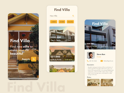 Find Villa App app buy clean concept design flat home house ios minimal mobile modern real estate realestate room search ui