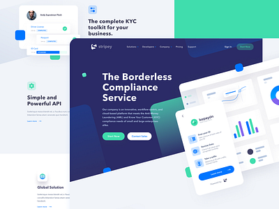 Stripey Landing Page aml blue green web clean compliance dashboard figma identification kyc minimal payment web scanning stripe ui design uiux verification web design